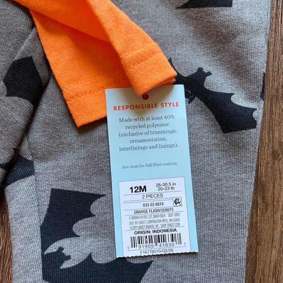 Cat & Jack “Boo” Pumpkin & Bat Outfit- New! 12 Months - Picture 4 of 5